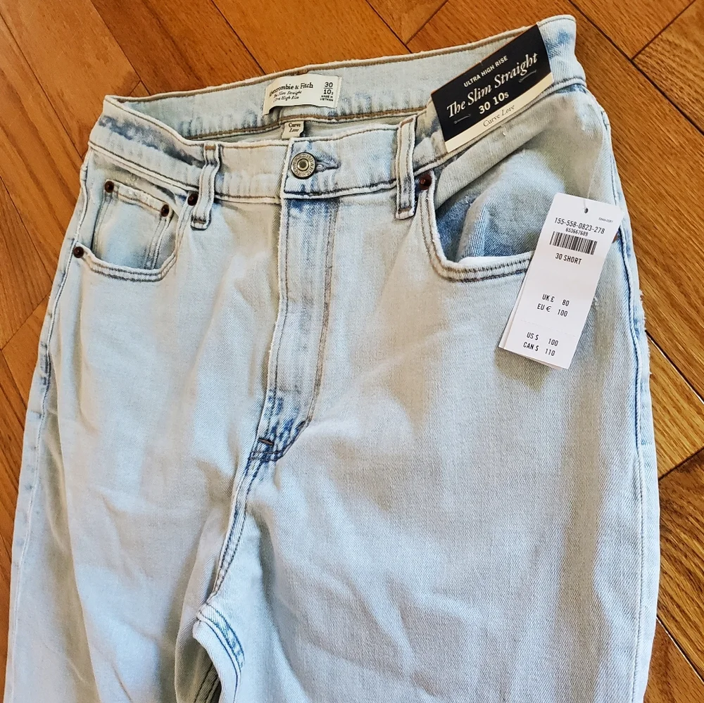 NWT A&F 30 Contemporary Curve Love Ultra High Rise Slim Straight Split Hem Jeans - Picture 6 of 14